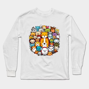 Exuberant Gathering of Cute Cartoon Animals Long Sleeve T-Shirt